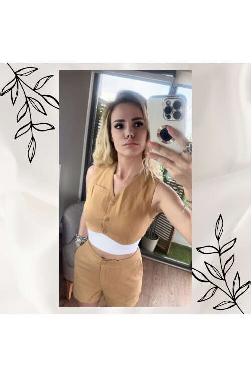 Düğmeli Crop Yelek