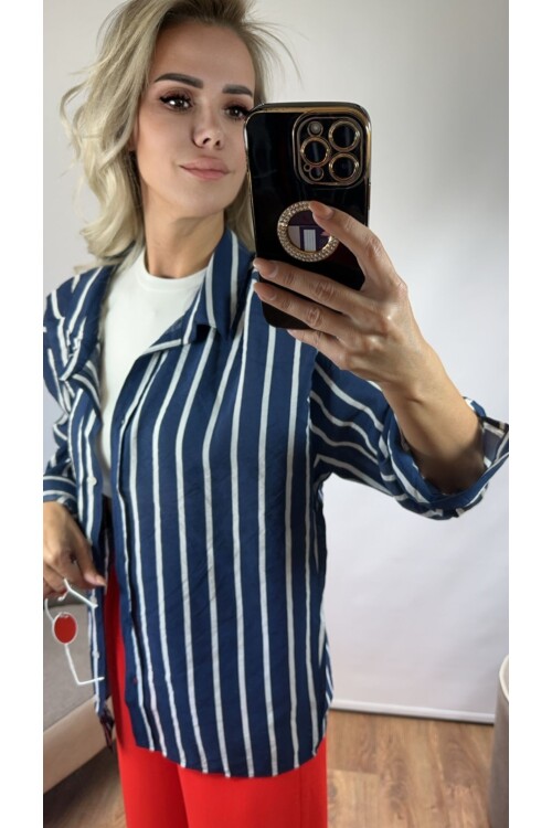SF041 KALIN ÇİZGİLİ  CEPLİ GÖMLEK
