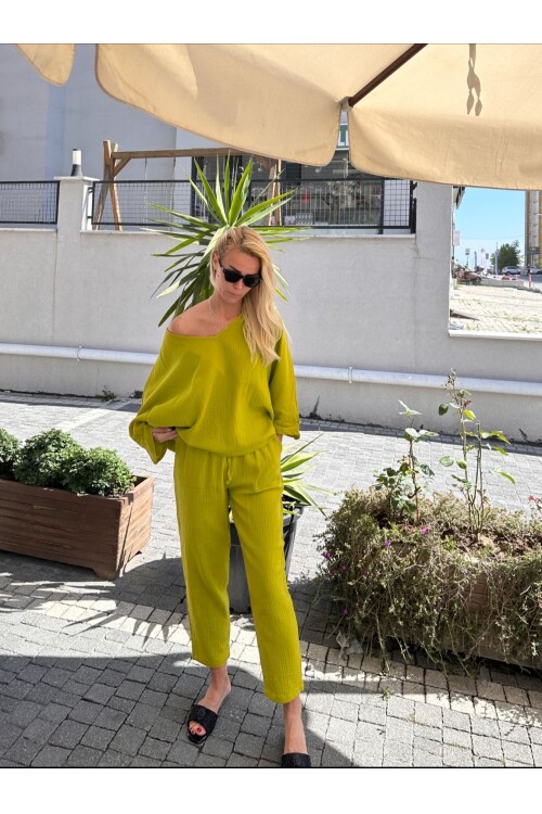 SF086 DÜŞÜK OMUZ BLUZ PANTOLON TAKIM