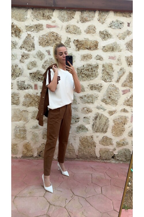 SF178 KAHVE SERİTLİ TİŞÖRT