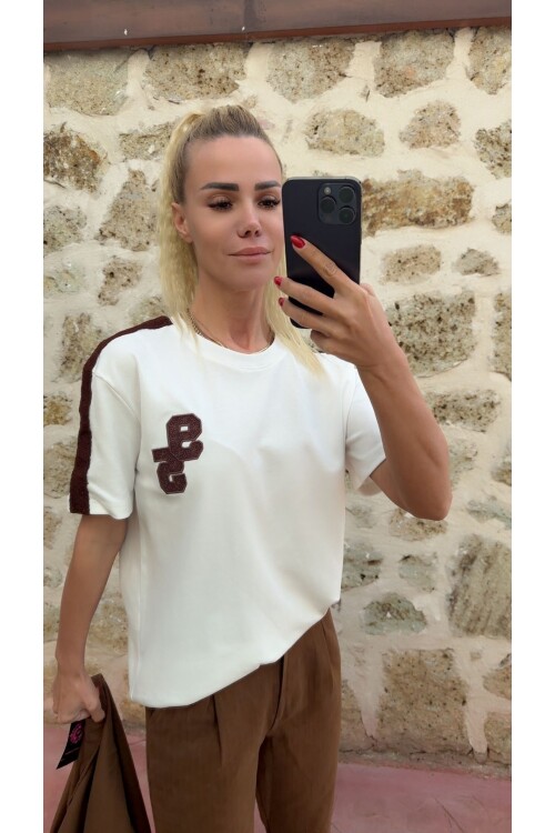 SF178 KAHVE SERİTLİ TİŞÖRT