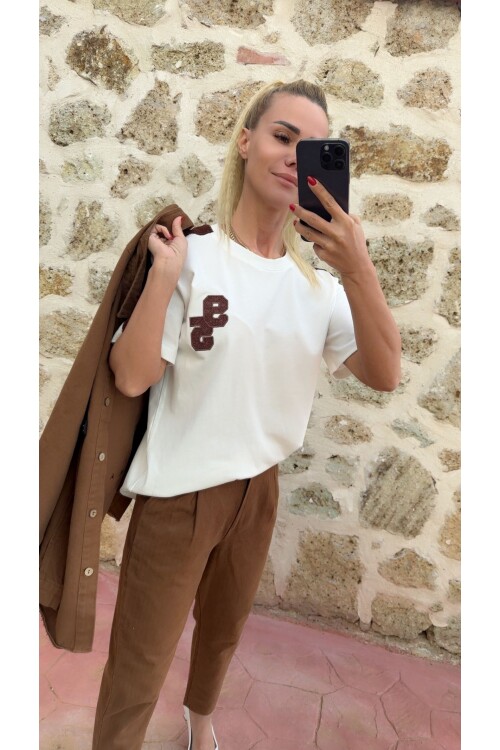 SF178 KAHVE SERİTLİ TİŞÖRT